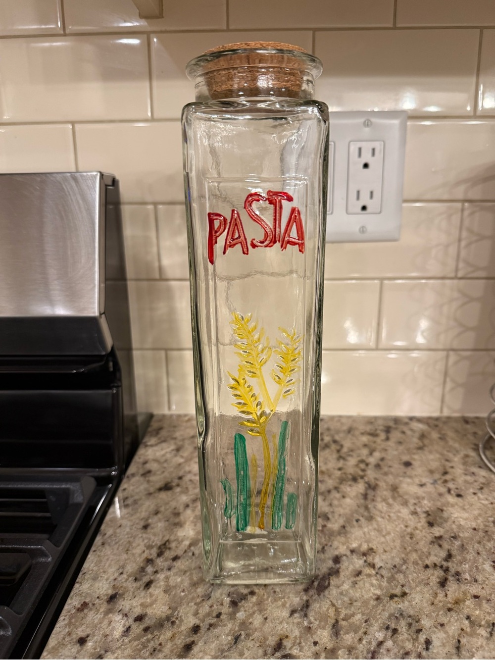 Square Glass Pasta Jar with Cork Stopper